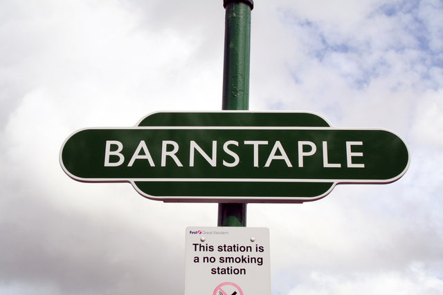 'Totem' sign at Barnstaple station by Dr Neil Clifton"  rel="cc:attributionURL dct:creator">Dr Neil Clifton and  licensed for reuse under this Creative Commons Licence.