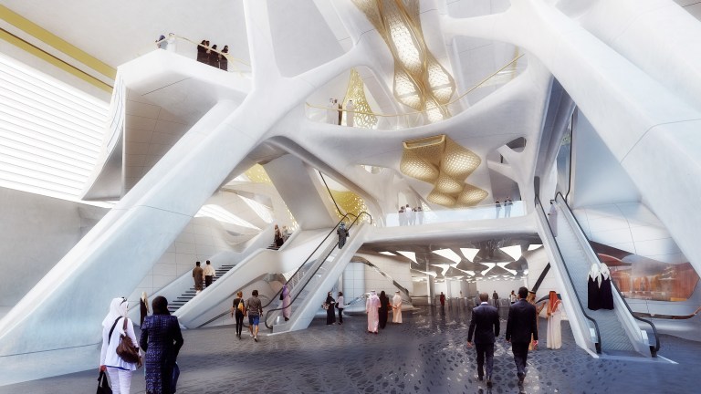 Design for King Abdullah Financial District metro station: interior. Via News page at Zaha Hadid Architects website, here