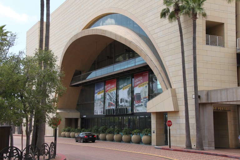 Los Angeles Union Station east entrance. Photo © David Humphrey and used with kind permission. David is also a fan of Union Station, and there are several of the station by David in this flickr set.