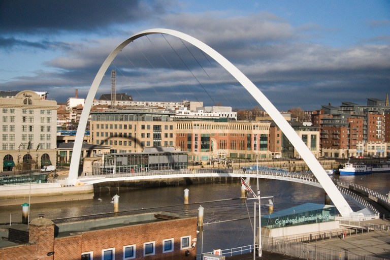 The Gateshead Millennium Bridge, spanning the River Tyne [CC BY 2.0] via this flickr page
