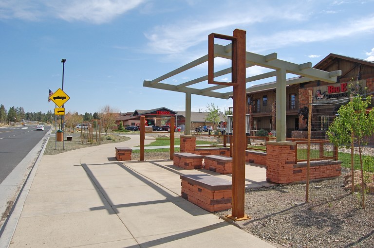 Shelter in Tusayan for Grand Canyon park and ride bus service. Photo by Daniel Wright [CC BY-NC-ND 2.0] via this flickr set
