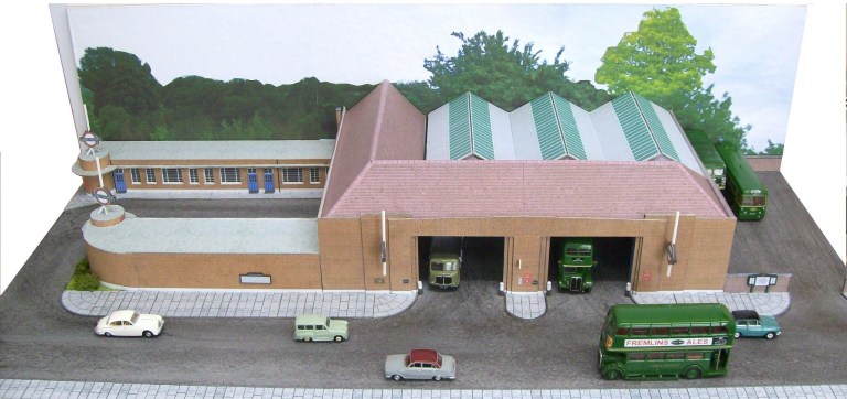 Staines bus garage, a model by Kingsway Models. Photo © John Howe (used with permission) via this flickr page