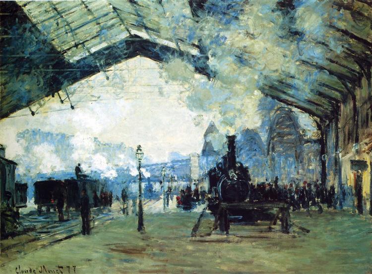 Arrival of the Normandy Train, Gare Saint-Lazare, Claude Monet (1877). In the public domain, via this WikiArt page