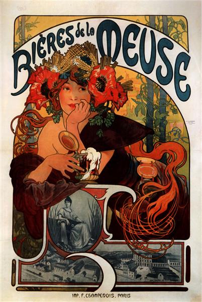 Fancy a Bieres de la Meuse? Oh well, go on then. Poster by Alphonse Mucha (1897) [Public Domain] via WikiArt