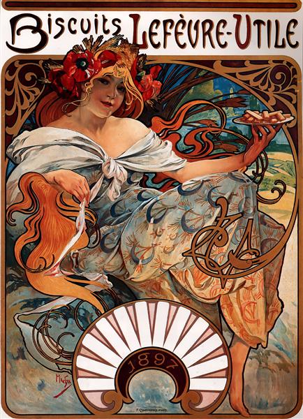 Biscuits Lefevre-Utile by Alphonse Mucha (1986) [public domain] via WikiArt