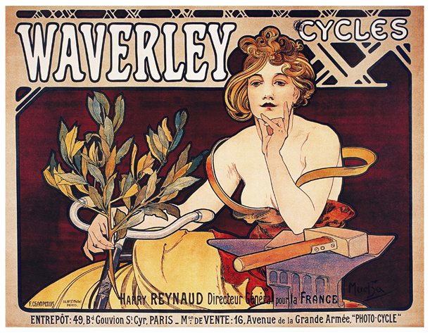 Waverley Cycles by Alphonse Mucha (1898). [Public Domain] via Wikimedia Commons