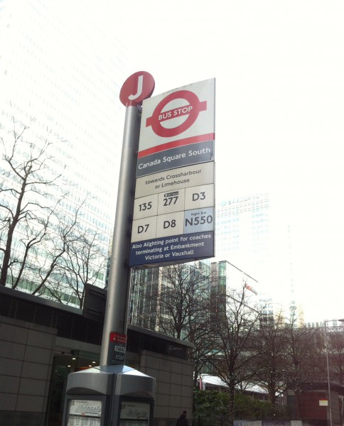 TfL bus stop at Canary Wharf. Photo by Daniel Wright [CC BY-NC-ND 2.0]