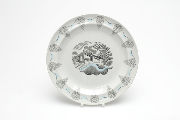 Plate from the Travel series by Eric Ravilious. Photo ©Wedgwood Museum/ WWRD, via this page at the The Wedgwood Museum