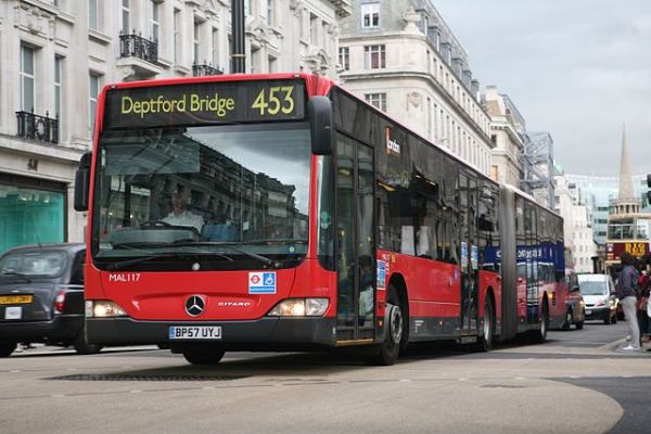 A London bendy bus in 2008. Photo by Darren Hall [CC BY-SA 2.0], via Wikimedia Commons
