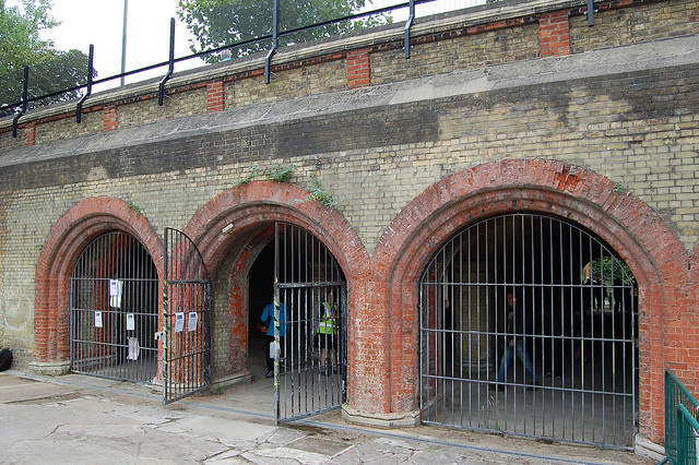 Underneath Crystal Palace Parade, these three arches are the entrance to Crystal Palace Subway where the High Level station used to be. Photo by Daniel Wright [CC BY-NC-ND 2.0] via this flickr album