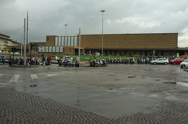 The austere exterior of Santa Maria Novella station, Florence. Photo by nekotank [CC BY-ND 2.0] via this flickr page.