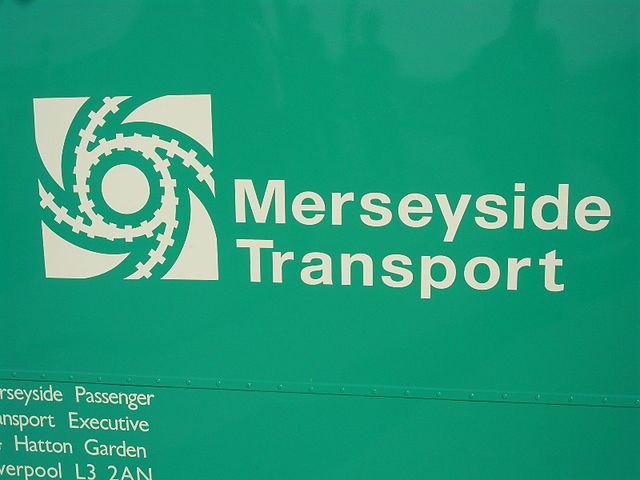 Merseyside PTE logo on a preserved Merseyside PTE bus. Photo by Pimlico Badger (Merseyside 1054 FKF933G) [CC BY-SA 2.0], via Wikimedia Commons