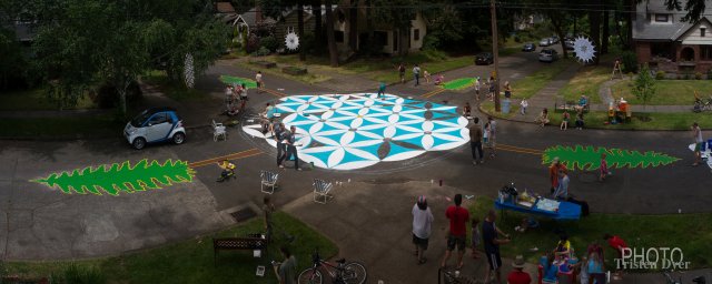 Work underway on Jarrett Grove intersection repair, at NE 28th & NE Jarrett St. Photo by City Repair Project [CC BY-NC-SA 2.0] via this flickr page