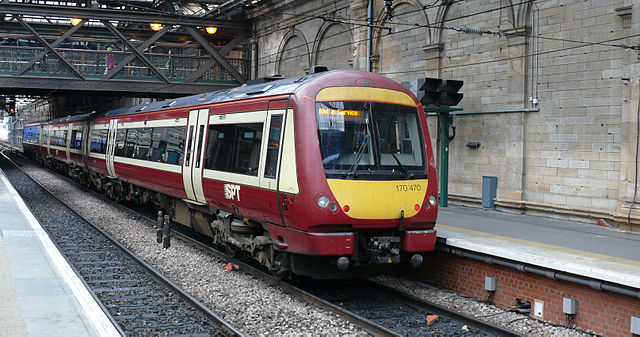 A SPT Class 170 in its carmine and cream colour scheme. Photo by Ad Meskens (Own work) [Attribution, CC BY-SA 3.0 or GFDL], via Wikimedia Commons